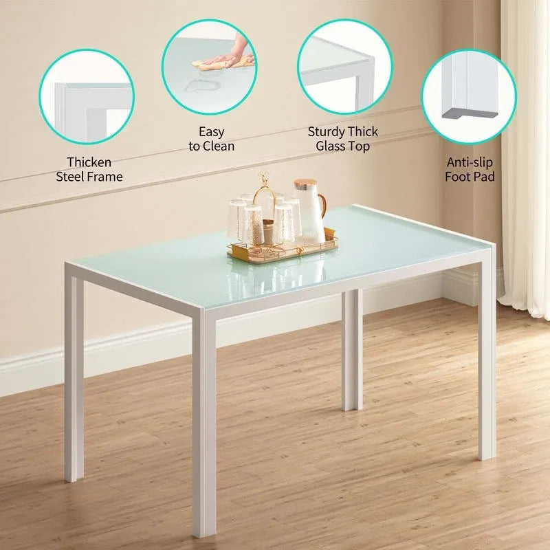 Set da pranzo in vetro da 5 pezzi, tavolo da pranzo moderno per 4 persone con sedie da cucina in pelle PU con schienale alto