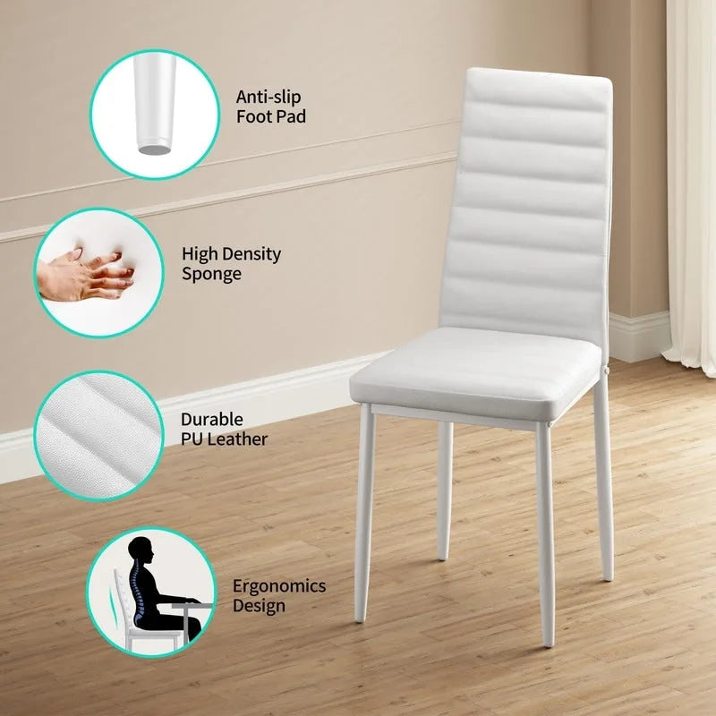 Set da pranzo in vetro da 5 pezzi, tavolo da pranzo moderno per 4 persone con sedie da cucina in pelle PU con schienale alto