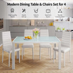 Set da pranzo in vetro da 5 pezzi, tavolo da pranzo moderno per 4 persone con sedie da cucina in pelle PU con schienale alto