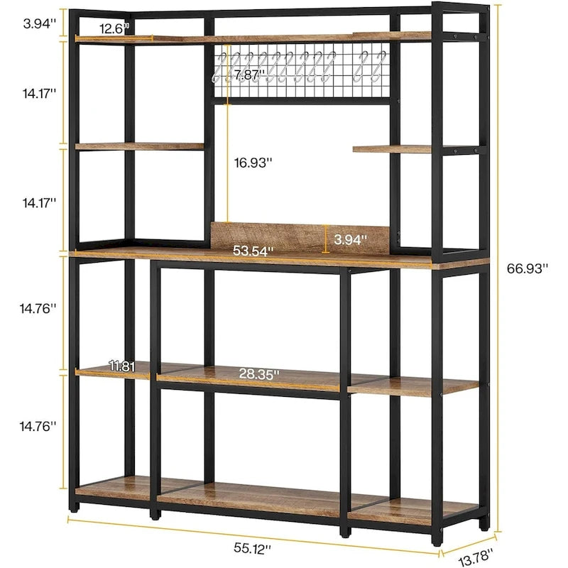 Credenza da Cucina Larga 55" con Supporto per Microonde e 11 Ganci