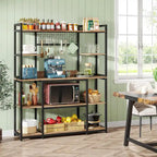 Credenza da Cucina Larga 55" con Supporto per Microonde e 11 Ganci