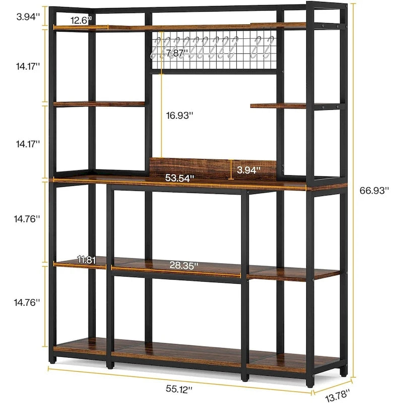 Credenza da Cucina Larga 55" con Supporto per Microonde e 11 Ganci