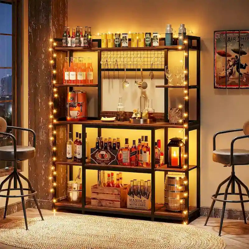 Credenza da Cucina Larga 55" con Supporto per Microonde e 11 Ganci