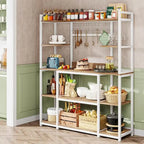 Credenza da Cucina Larga 55" con Supporto per Microonde e 11 Ganci