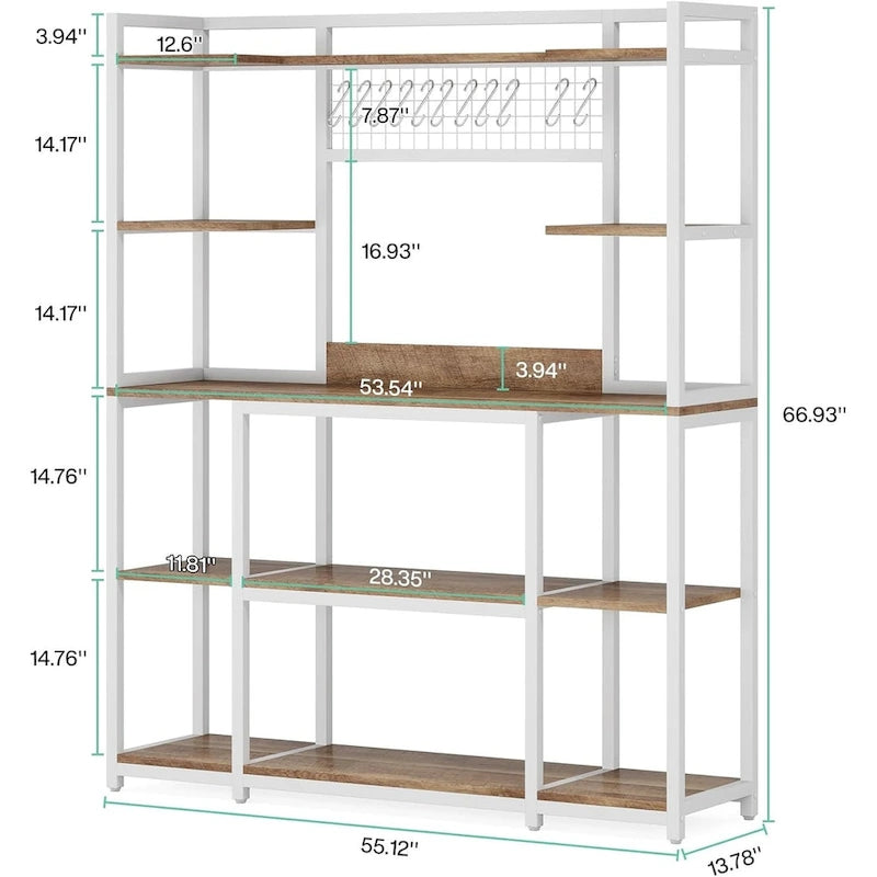 Credenza da Cucina Larga 55" con Supporto per Microonde e 11 Ganci
