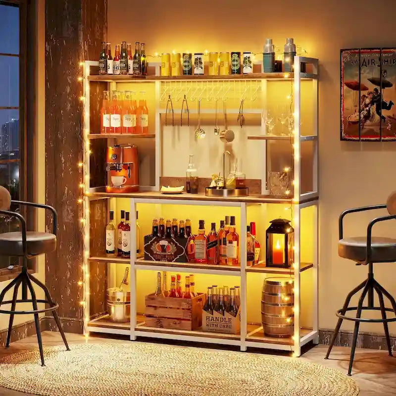 Credenza da Cucina Larga 55" con Supporto per Microonde e 11 Ganci