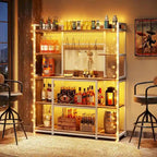 Credenza da Cucina Larga 55" con Supporto per Microonde e 11 Ganci