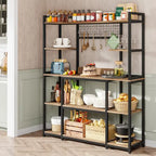 Credenza da Cucina Larga 55" con Supporto per Microonde e 11 Ganci