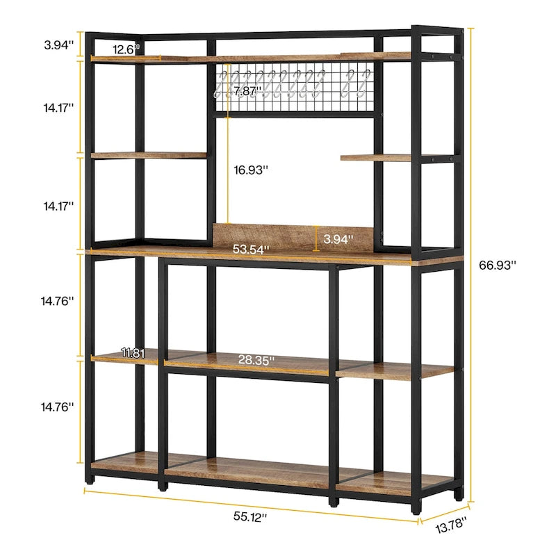 Credenza da Cucina Larga 55" con Supporto per Microonde e 11 Ganci