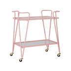 Carrello da bar Rosa Mid-Century a 2 ripiani in metallo con ruote