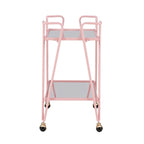 Carrello da bar Rosa Mid-Century a 2 ripiani in metallo con ruote