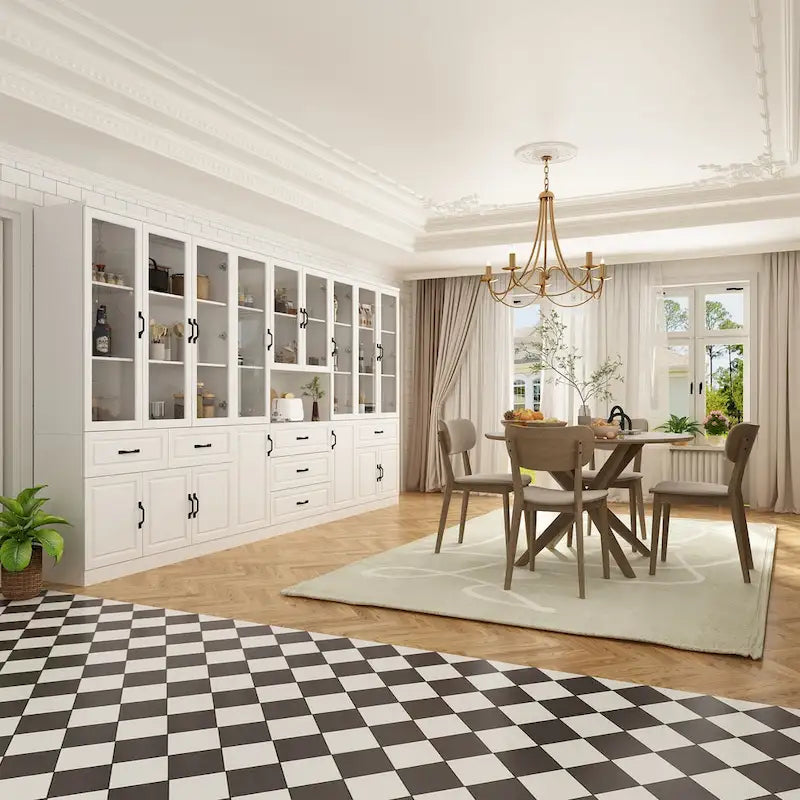 Grande Credenza Bianca Elegante da Cucina con Ante in Vetro Espositiva