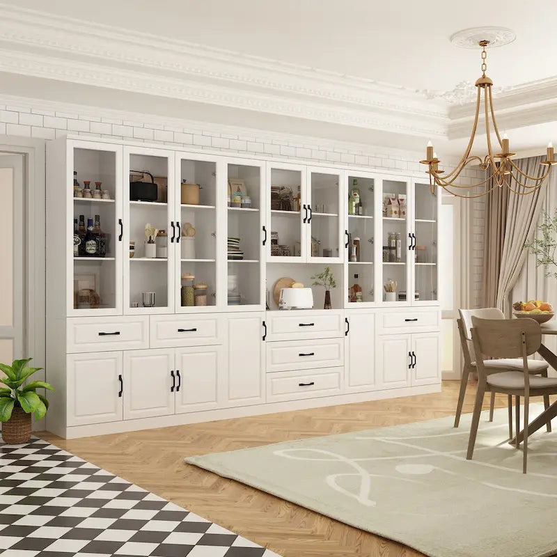 Grande Credenza Bianca Elegante da Cucina con Ante in Vetro Espositiva