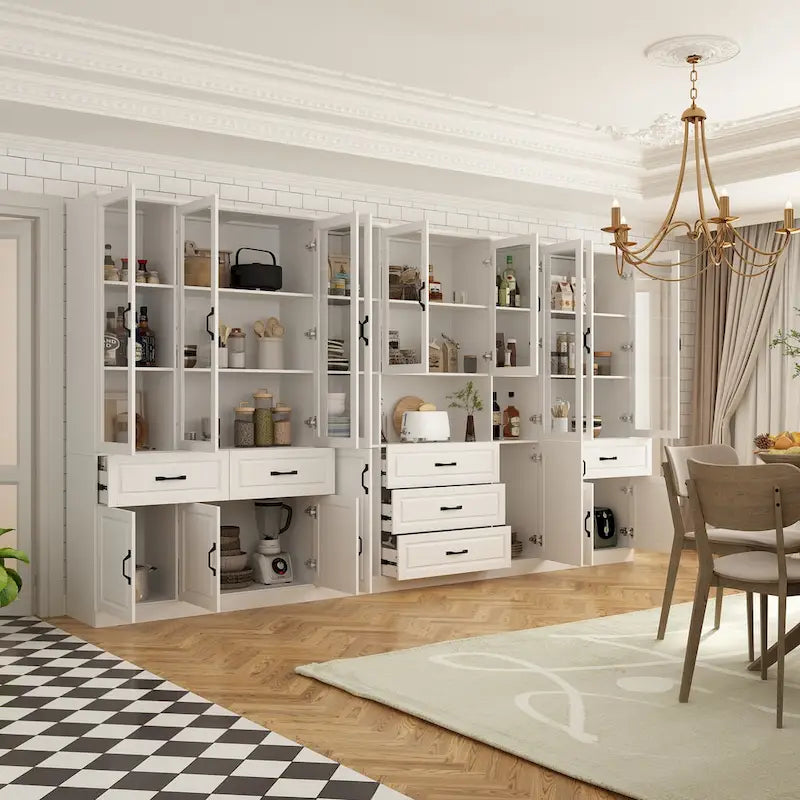 Grande Credenza Bianca Elegante da Cucina con Ante in Vetro Espositiva