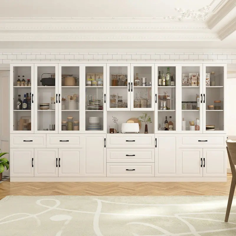 Grande Credenza Bianca Elegante da Cucina con Ante in Vetro Espositiva