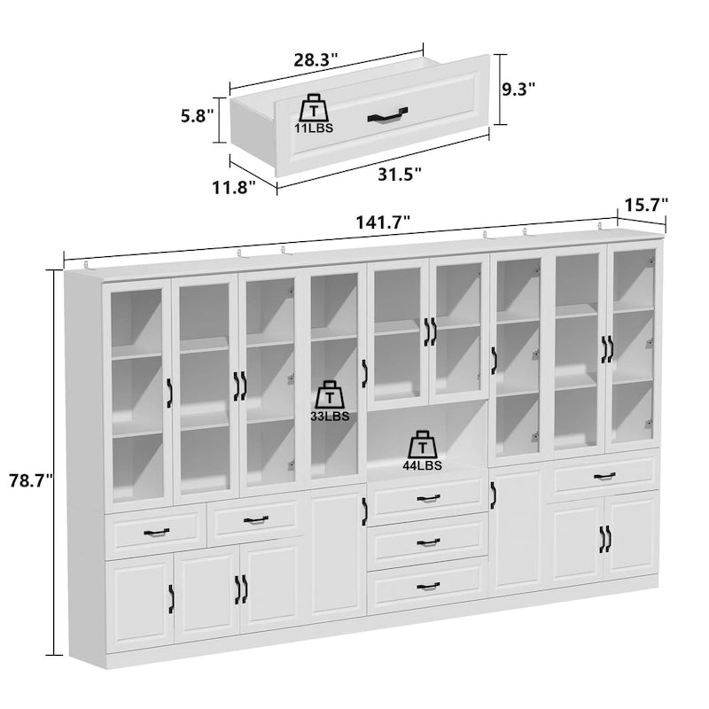 Grande Credenza Bianca Elegante da Cucina con Ante in Vetro Espositiva