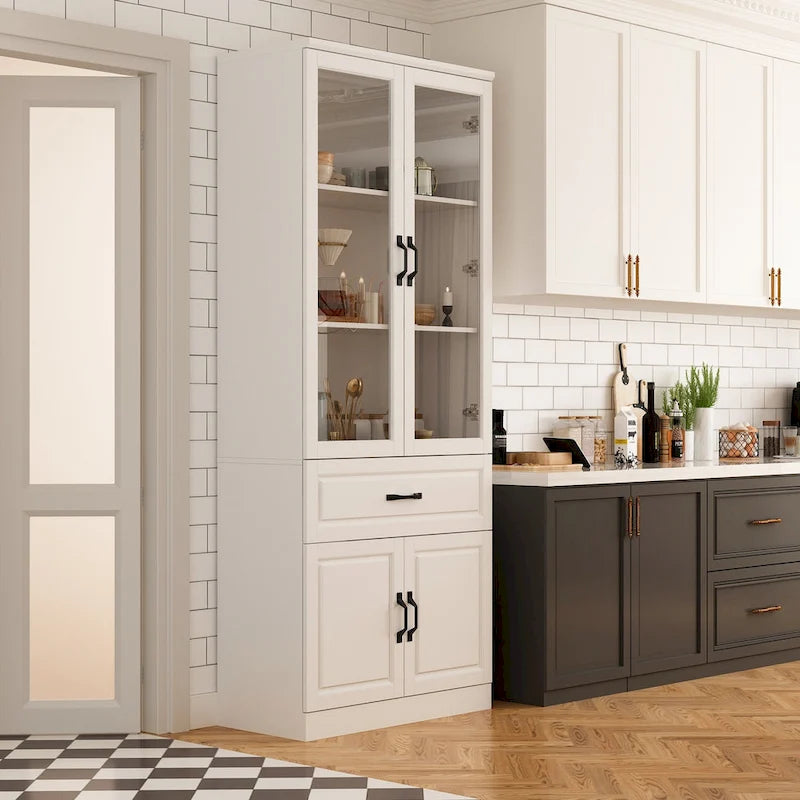 Grande Credenza Bianca Elegante da Cucina con Ante in Vetro Espositiva