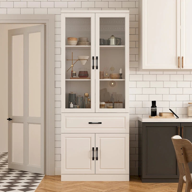Grande Credenza Bianca Elegante da Cucina con Ante in Vetro Espositiva
