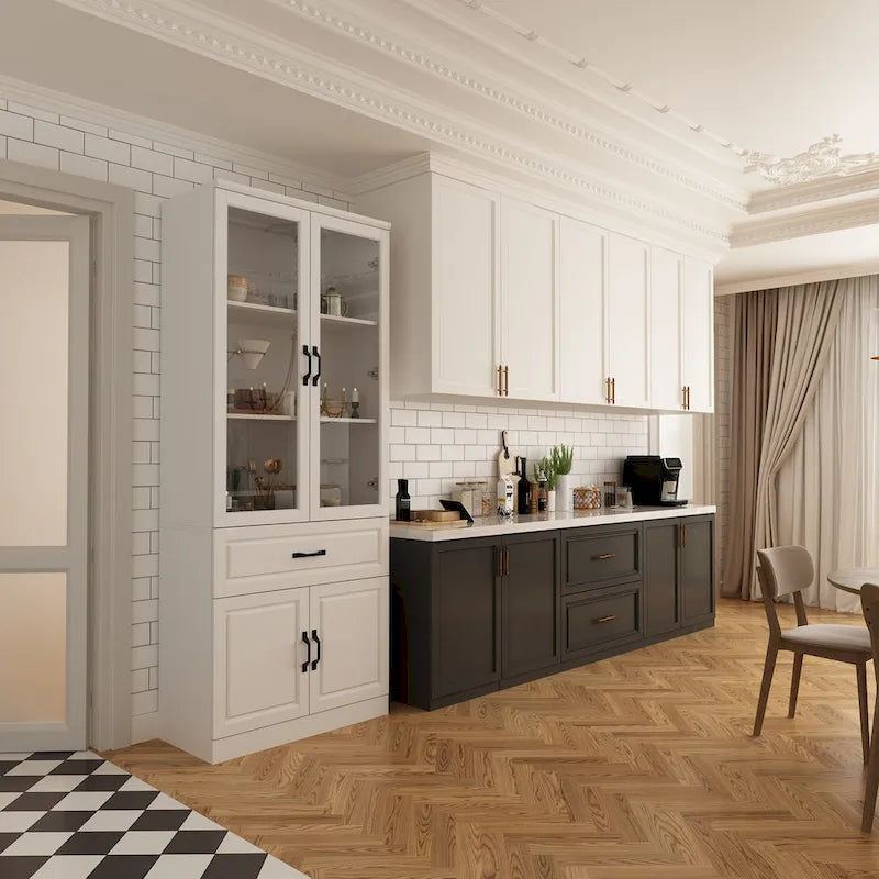 Grande Credenza Bianca Elegante da Cucina con Ante in Vetro Espositiva