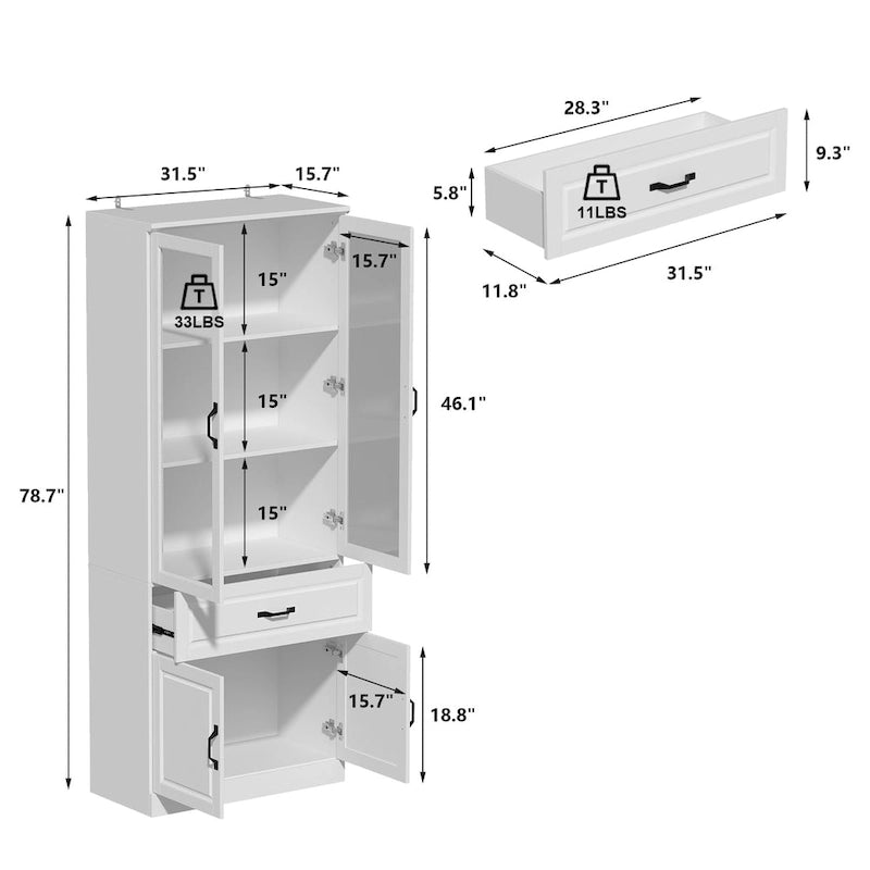 Grande Credenza Bianca Elegante da Cucina con Ante in Vetro Espositiva