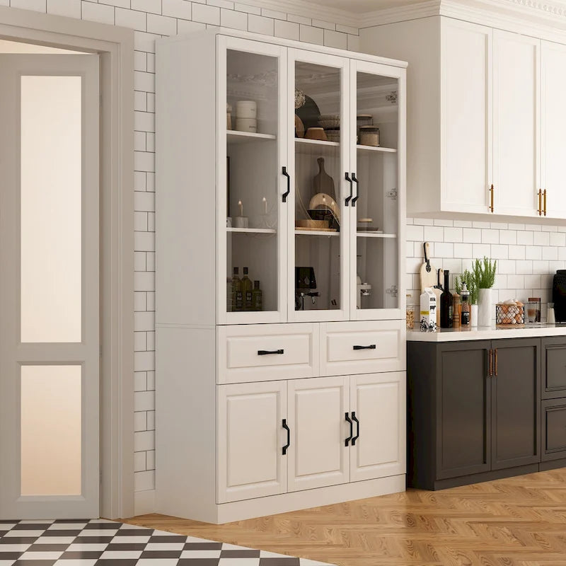 Grande Credenza Bianca Elegante da Cucina con Ante in Vetro Espositiva