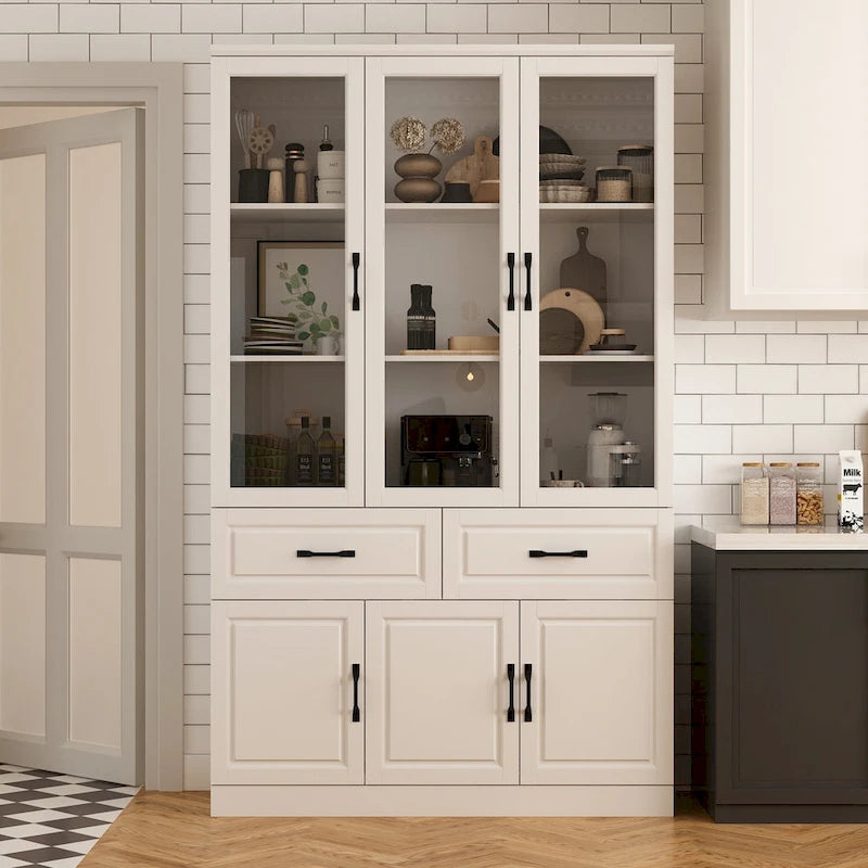 Grande Credenza Bianca Elegante da Cucina con Ante in Vetro Espositiva