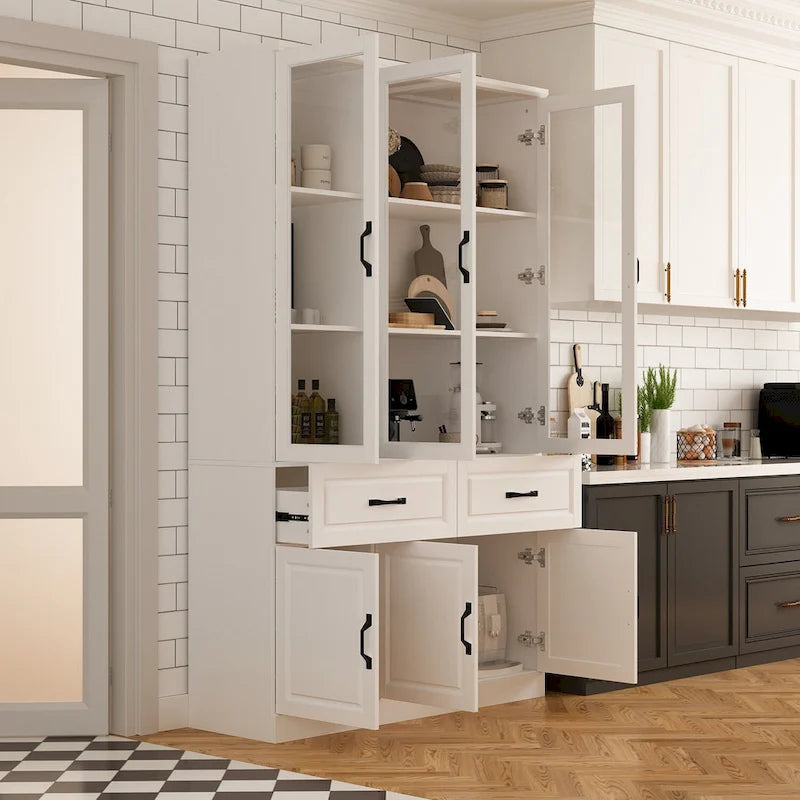 Grande Credenza Bianca Elegante da Cucina con Ante in Vetro Espositiva