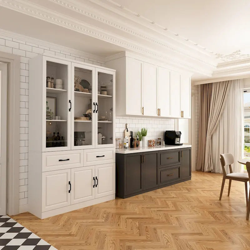 Grande Credenza Bianca Elegante da Cucina con Ante in Vetro Espositiva