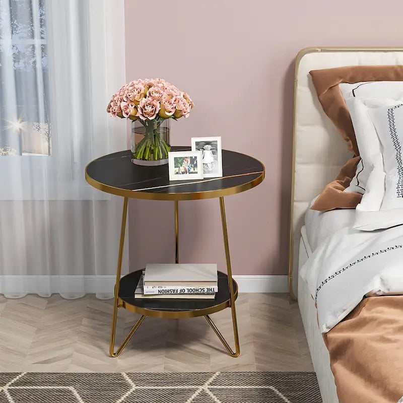 Tavolino Rotondo, Tavolino da Divano a 2 Livelli in Legno per Soggiorno Camera da Letto