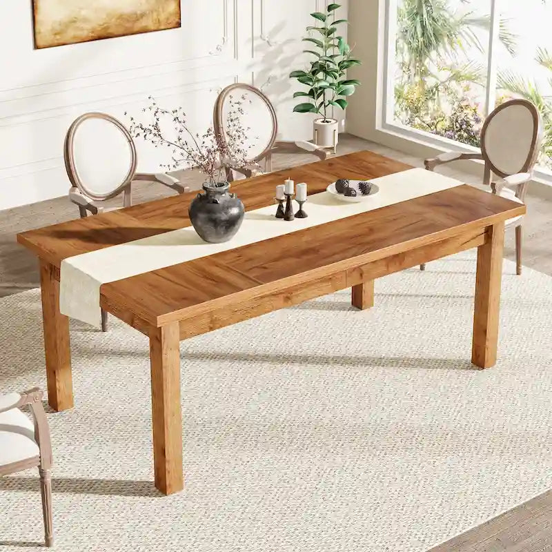 Tavolo da Pranzo in Legno da 70,86" per 6-8 Persone con Gambe Spesse in Legno Massello