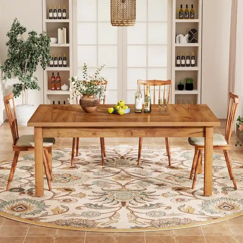 Tavolo da Pranzo in Legno da 70,86" per 6-8 Persone con Gambe Spesse in Legno Massello