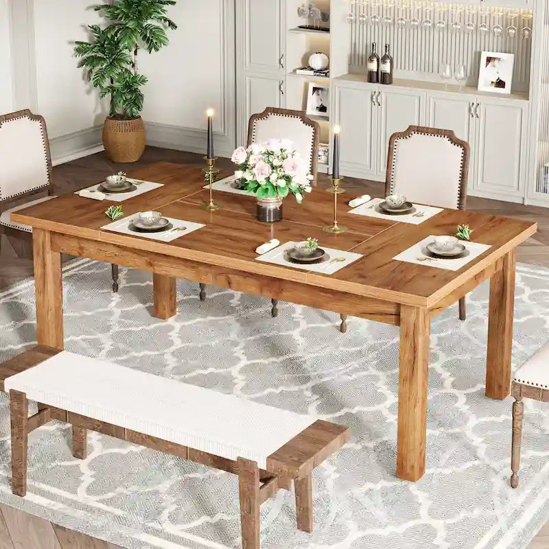 Tavolo da Pranzo in Legno da 70,86" per 6-8 Persone con Gambe Spesse in Legno Massello