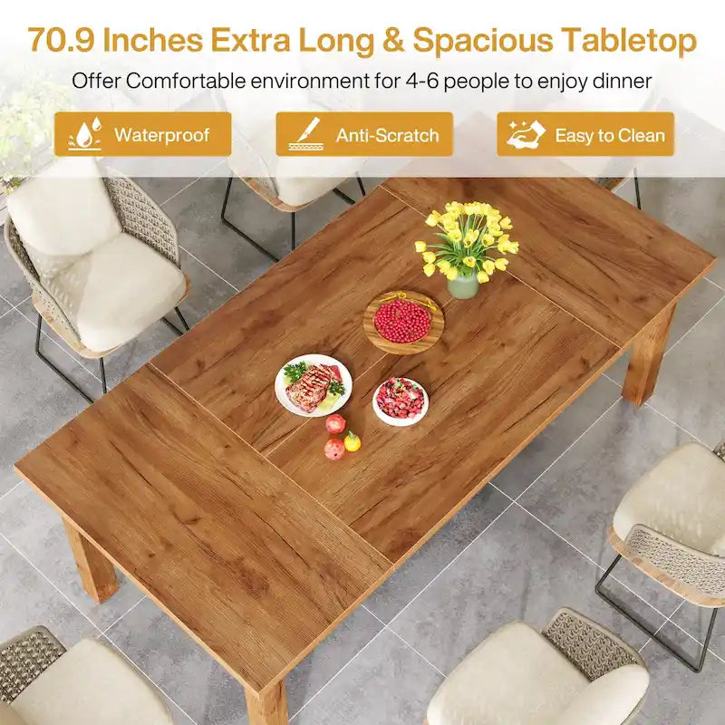 Tavolo da Pranzo in Legno da 70,86" per 6-8 Persone con Gambe Spesse in Legno Massello