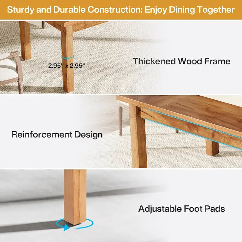 Tavolo da Pranzo in Legno da 70,86" per 6-8 Persone con Gambe Spesse in Legno Massello