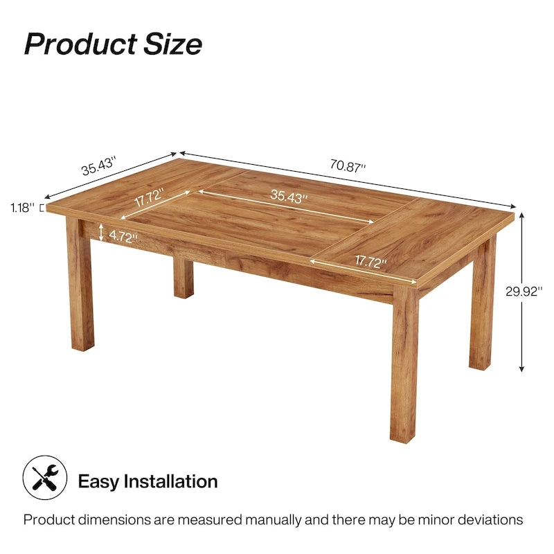 Tavolo da Pranzo in Legno da 70,86" per 6-8 Persone con Gambe Spesse in Legno Massello