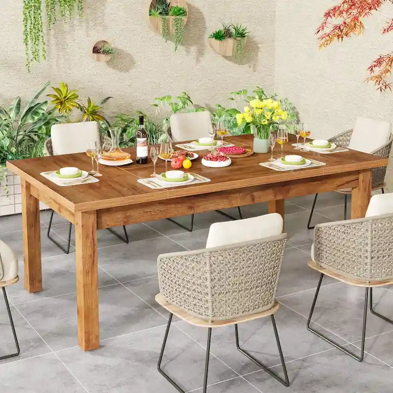 Tavolo da Pranzo in Legno da 70,86" per 6-8 Persone con Gambe Spesse in Legno Massello