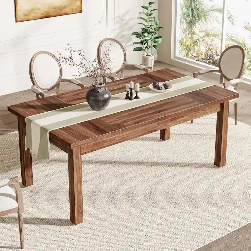 Tavolo da Pranzo in Legno da 70,86" per 6-8 Persone con Gambe Spesse in Legno Massello