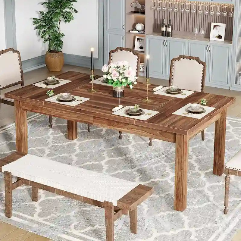Tavolo da Pranzo in Legno da 70,86" per 6-8 Persone con Gambe Spesse in Legno Massello
