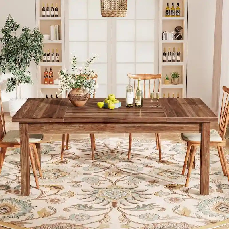 Tavolo da Pranzo in Legno da 70,86" per 6-8 Persone con Gambe Spesse in Legno Massello