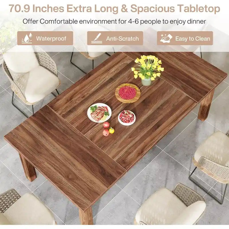 Tavolo da Pranzo in Legno da 70,86" per 6-8 Persone con Gambe Spesse in Legno Massello