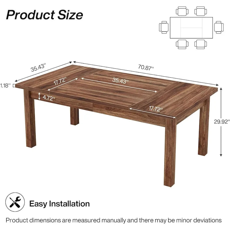 Tavolo da Pranzo in Legno da 70,86" per 6-8 Persone con Gambe Spesse in Legno Massello