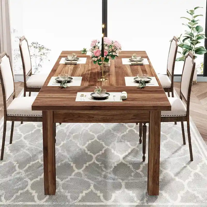 Tavolo da Pranzo in Legno da 70,86" per 6-8 Persone con Gambe Spesse in Legno Massello