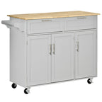 HOMCOM Îlot de cuisine moderne sur roulettes de 122 cm avec tiroirs de rangement, chariot de service roulant avec étagères réglables, armoires