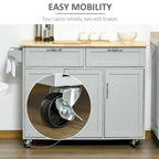 HOMCOM Îlot de cuisine moderne sur roulettes de 122 cm avec tiroirs de rangement, chariot de service roulant avec étagères réglables, armoires