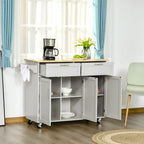 HOMCOM Îlot de cuisine moderne sur roulettes de 122 cm avec tiroirs de rangement, chariot de service roulant avec étagères réglables, armoires