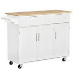 HOMCOM Îlot de cuisine moderne sur roulettes de 122 cm avec tiroirs de rangement, chariot de service roulant avec étagères réglables, armoires