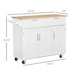 HOMCOM Îlot de cuisine moderne sur roulettes de 122 cm avec tiroirs de rangement, chariot de service roulant avec étagères réglables, armoires