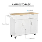 HOMCOM Îlot de cuisine moderne sur roulettes de 122 cm avec tiroirs de rangement, chariot de service roulant avec étagères réglables, armoires