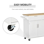 HOMCOM Îlot de cuisine moderne sur roulettes de 122 cm avec tiroirs de rangement, chariot de service roulant avec étagères réglables, armoires