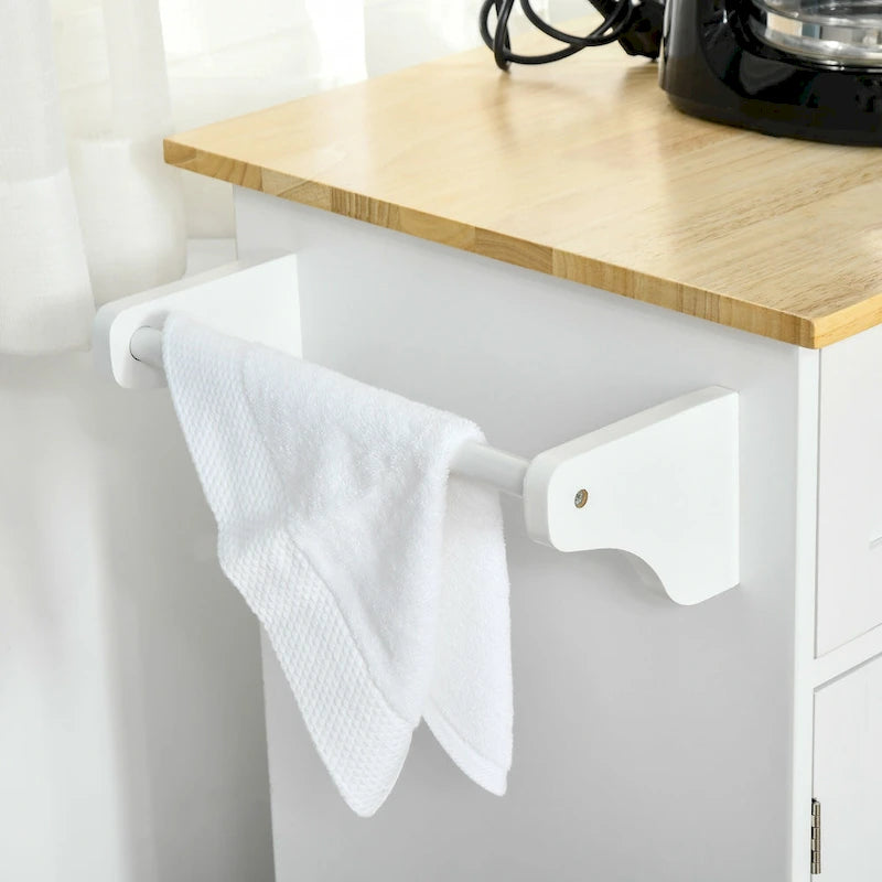 HOMCOM Îlot de cuisine moderne sur roulettes de 122 cm avec tiroirs de rangement, chariot de service roulant avec étagères réglables, armoires